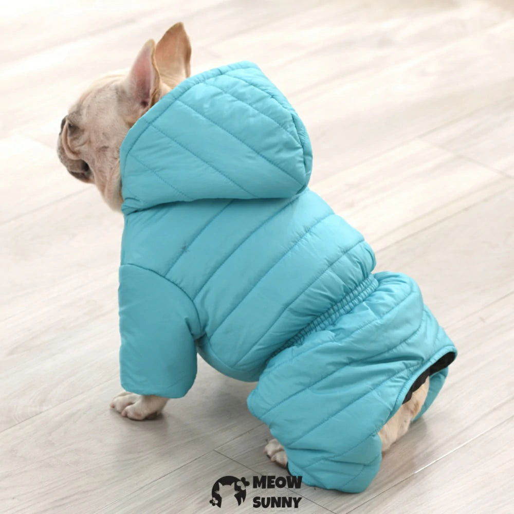 French Bulldog Clothes Winter Solid Color Hooded Warm Cotton Coat