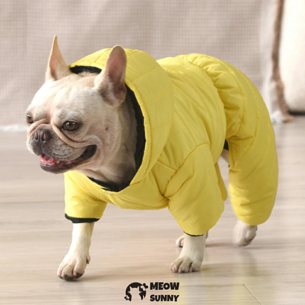 French Bulldog Clothes Winter Solid Color Hooded Warm Cotton Coat