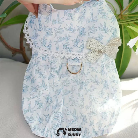 French Bulldog Princess Dress SummerVest Gauze Blue Skirt