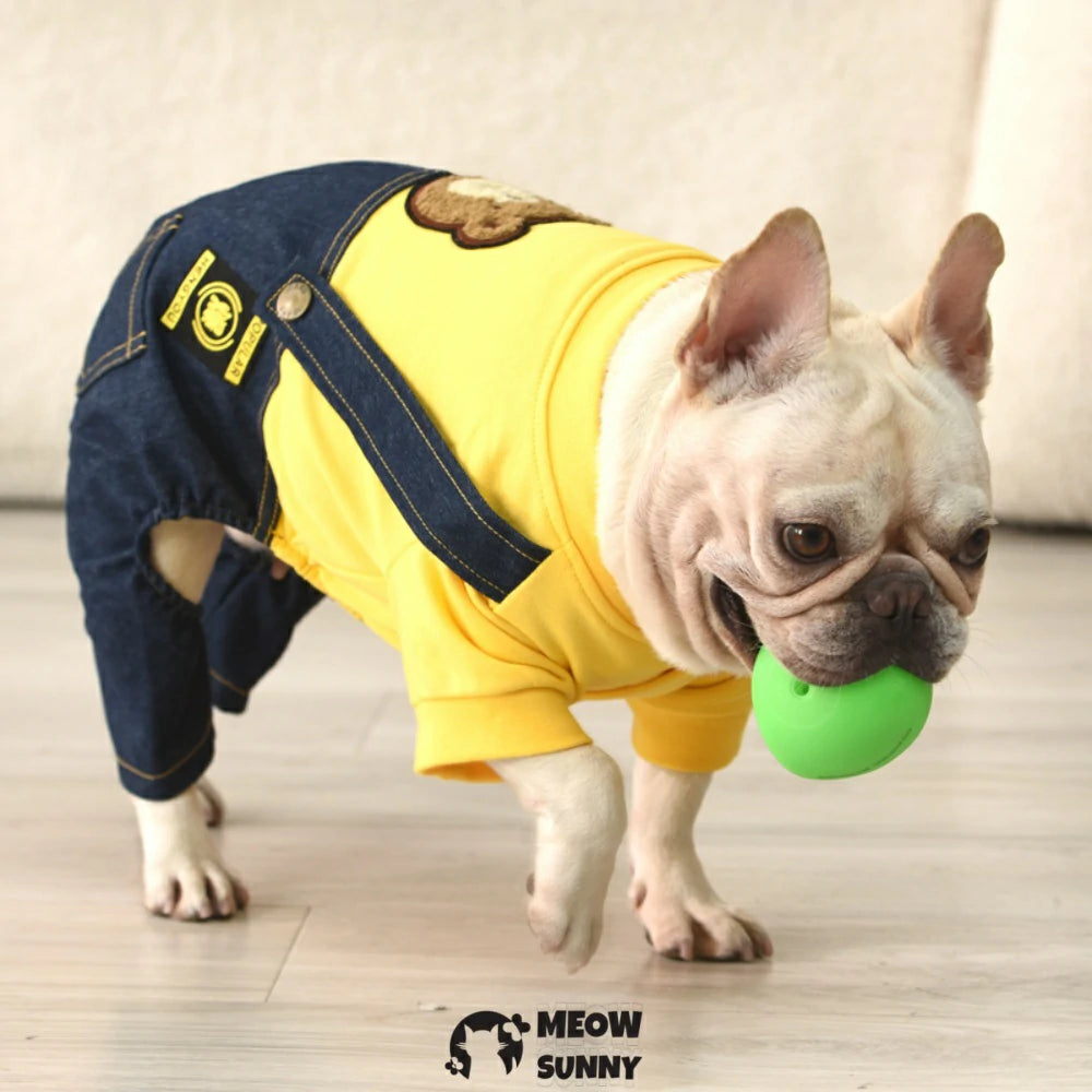French Bulldog clothes, overalls, denim jacket