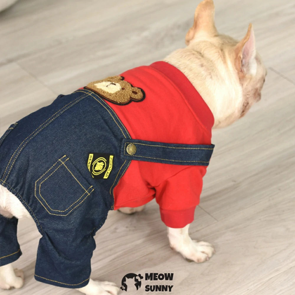 French Bulldog clothes, overalls, denim jacket