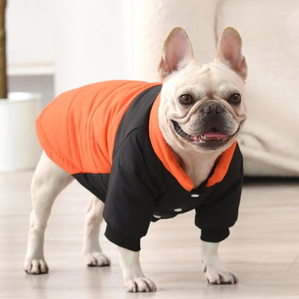 French Bulldog clothes for warmth in winter, down jacket for both paws