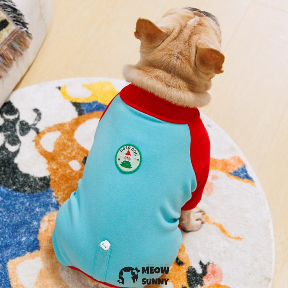 French Bulldog clothes with colorful patchwork on four paws