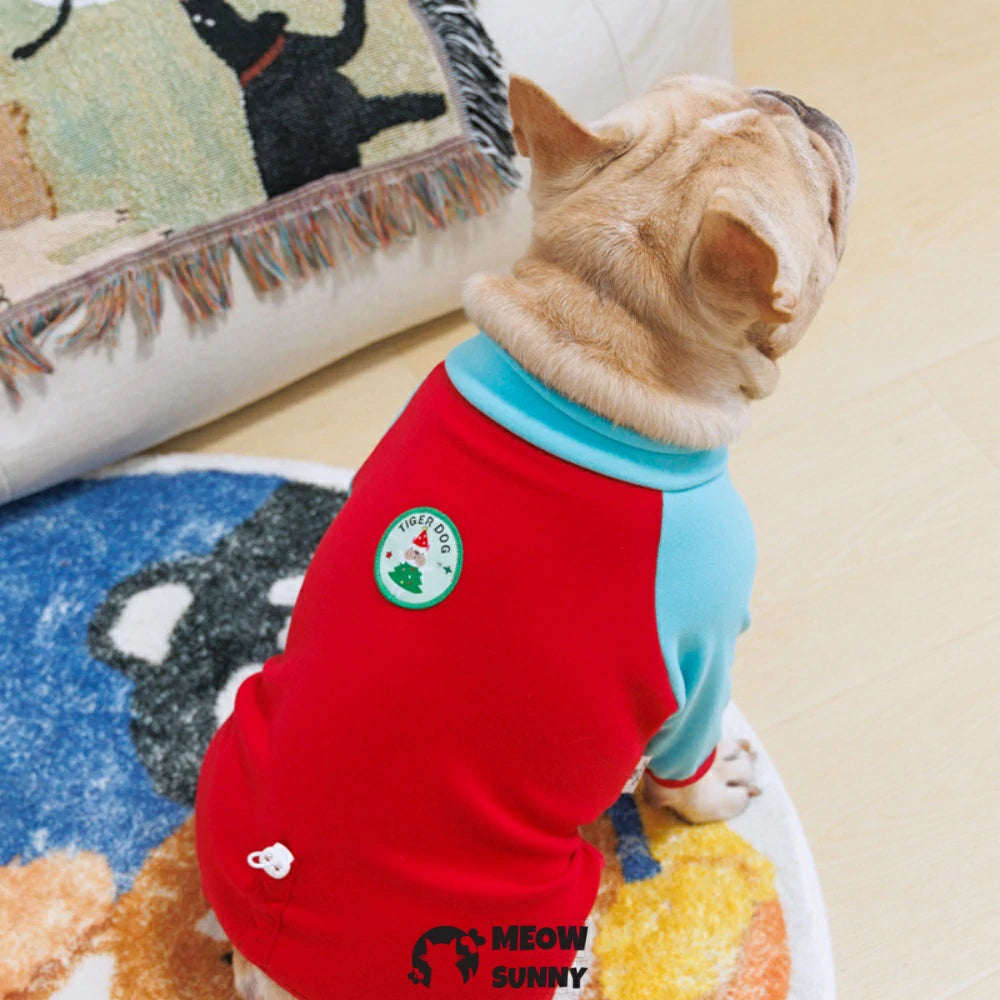 French Bulldog clothes with colorful patchwork on four paws