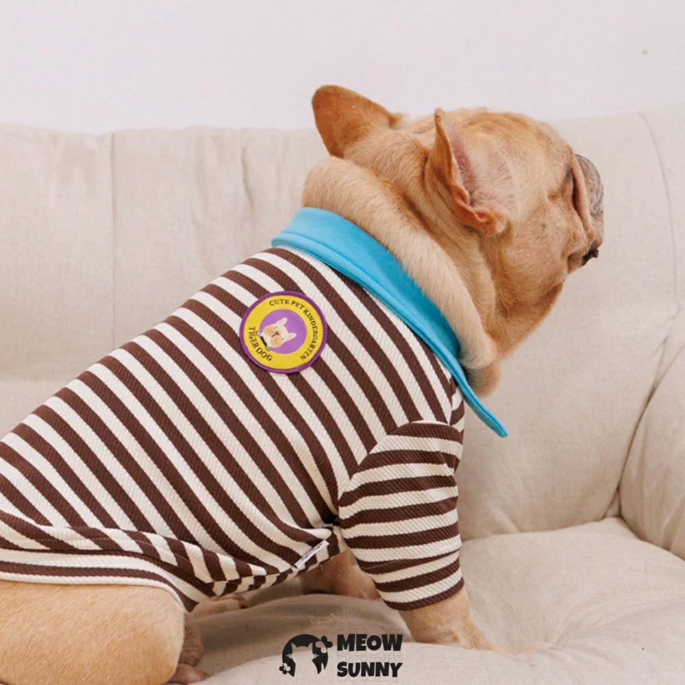 French Bulldog cool clothes striped polo shirt
