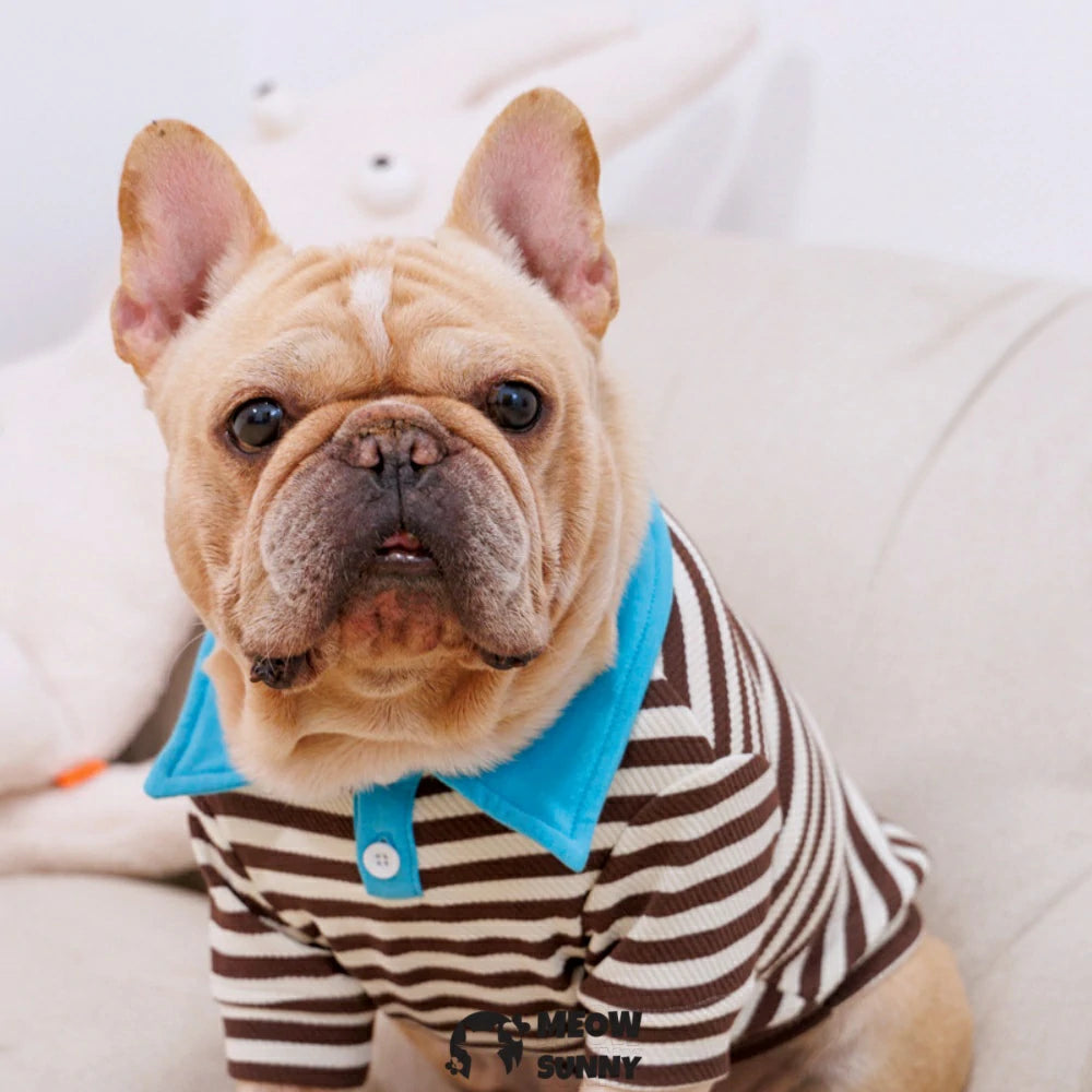 French Bulldog cool clothes striped polo shirt