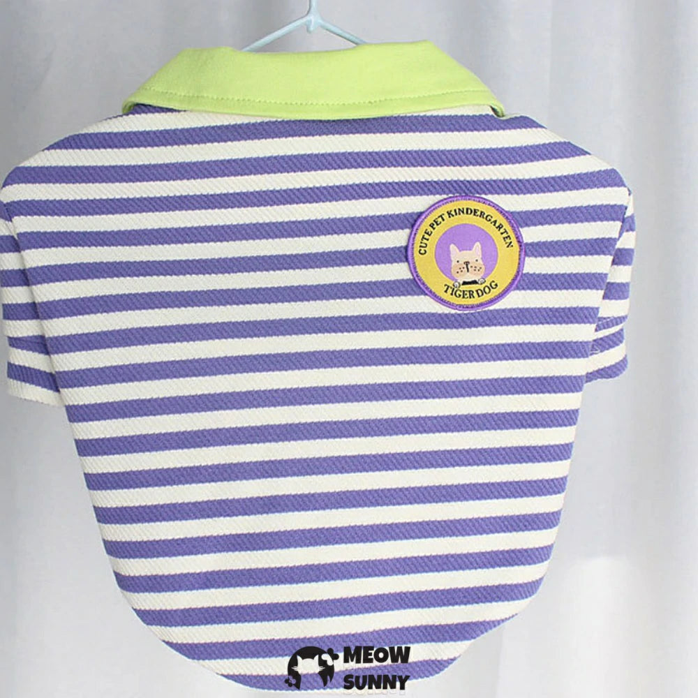French Bulldog cool clothes striped polo shirt