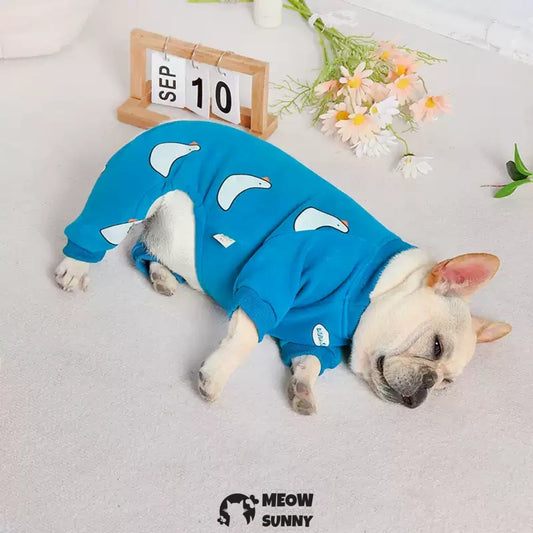 French bulldog clothes four-legged plush pajamas to keep warm in winter