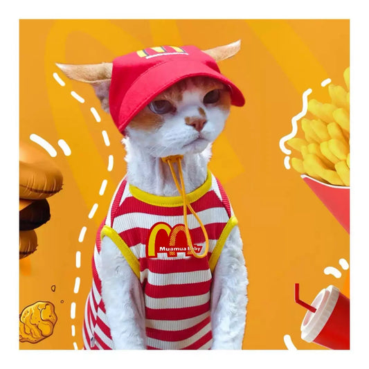Fried Chicken Shop Sphinx Cat Clothes with Hat, Stretchy vest