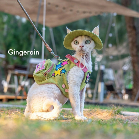 Green cute doll decoration cat denim chest leash set with hat