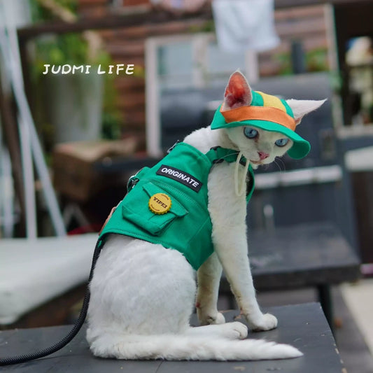 Green outdoor cat sun protection clothing cat leash chest harness suit