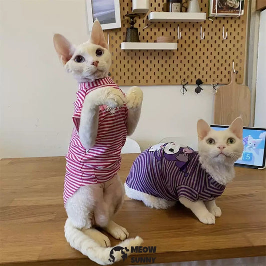 Hairless Cat Clothes Cotton T-shirt Cartoon Striped Bottoming Shirt