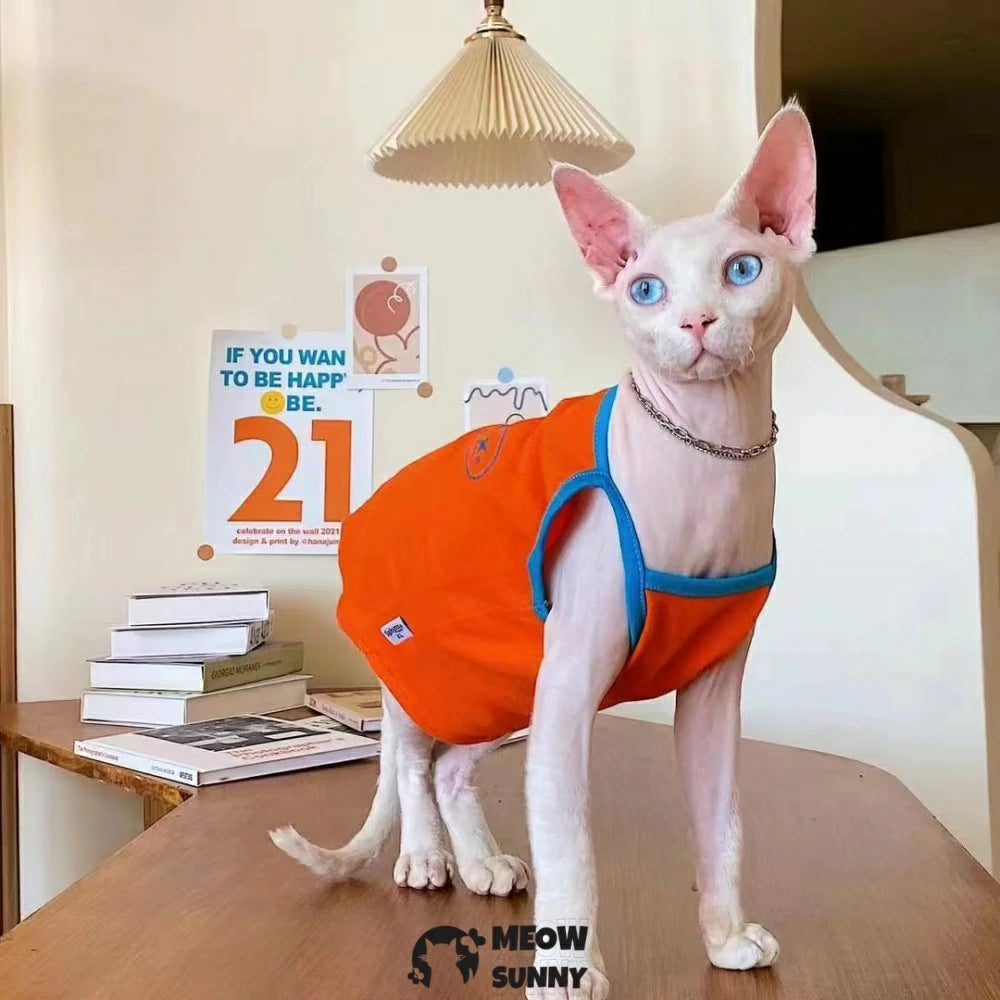 Hairless Cat Summer Contrast Color Cotton Breathable Vest
