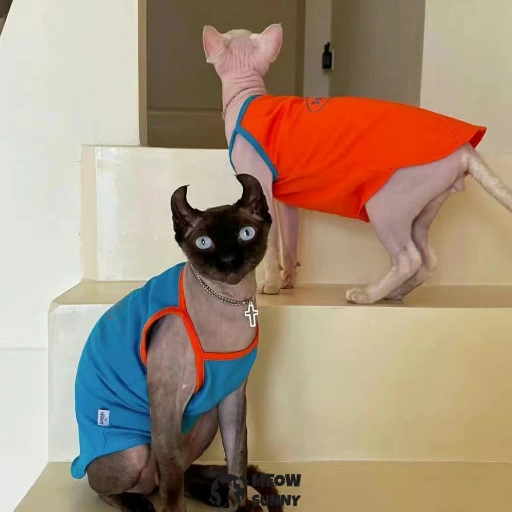 Hairless Cat Summer Contrast Color Cotton Breathable Vest