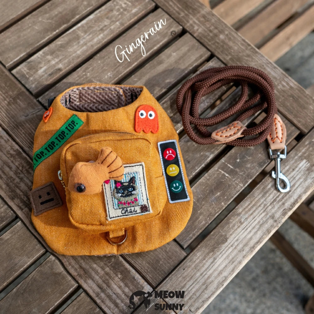 Hairless cat Breathable summer outdoor functional Orange vest with hat