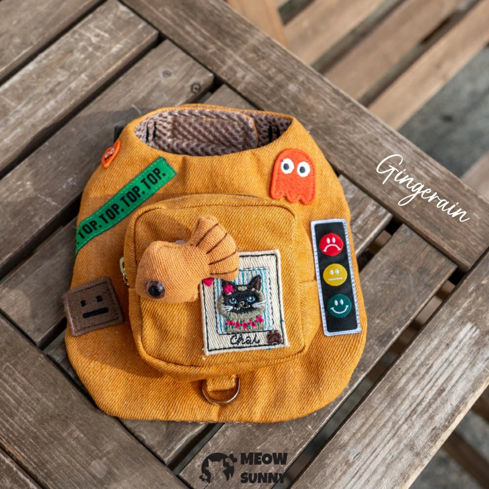 Hairless cat Breathable summer outdoor functional Orange vest with hat