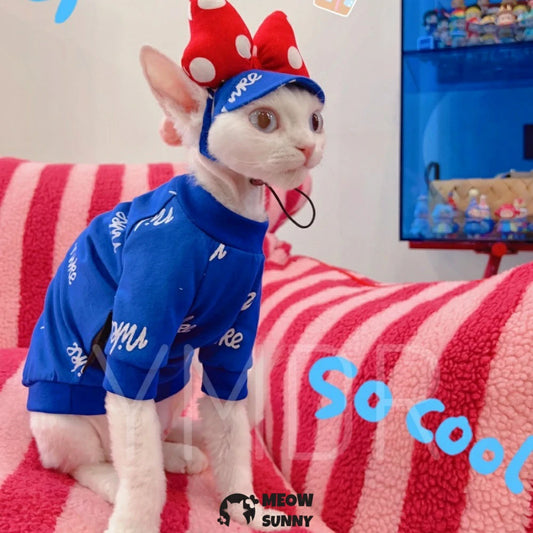 Hairless cat Devon Curl blue sports thin cotton casual clothes soft