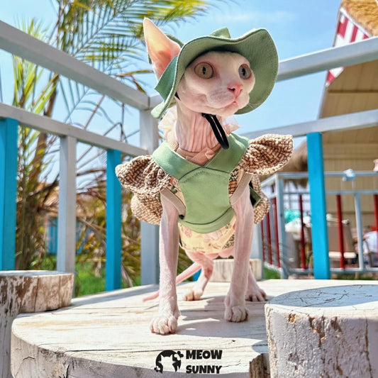 Hairless cat Xiaoxiang style outdoor traction chest back short skirt suit pure cotton vest