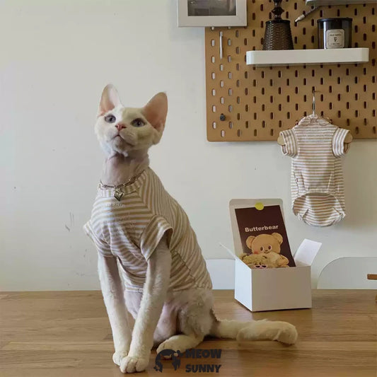 Hairless cat clothes Devon cat pure cotton comfortable striped T-shirt bottoming shirt