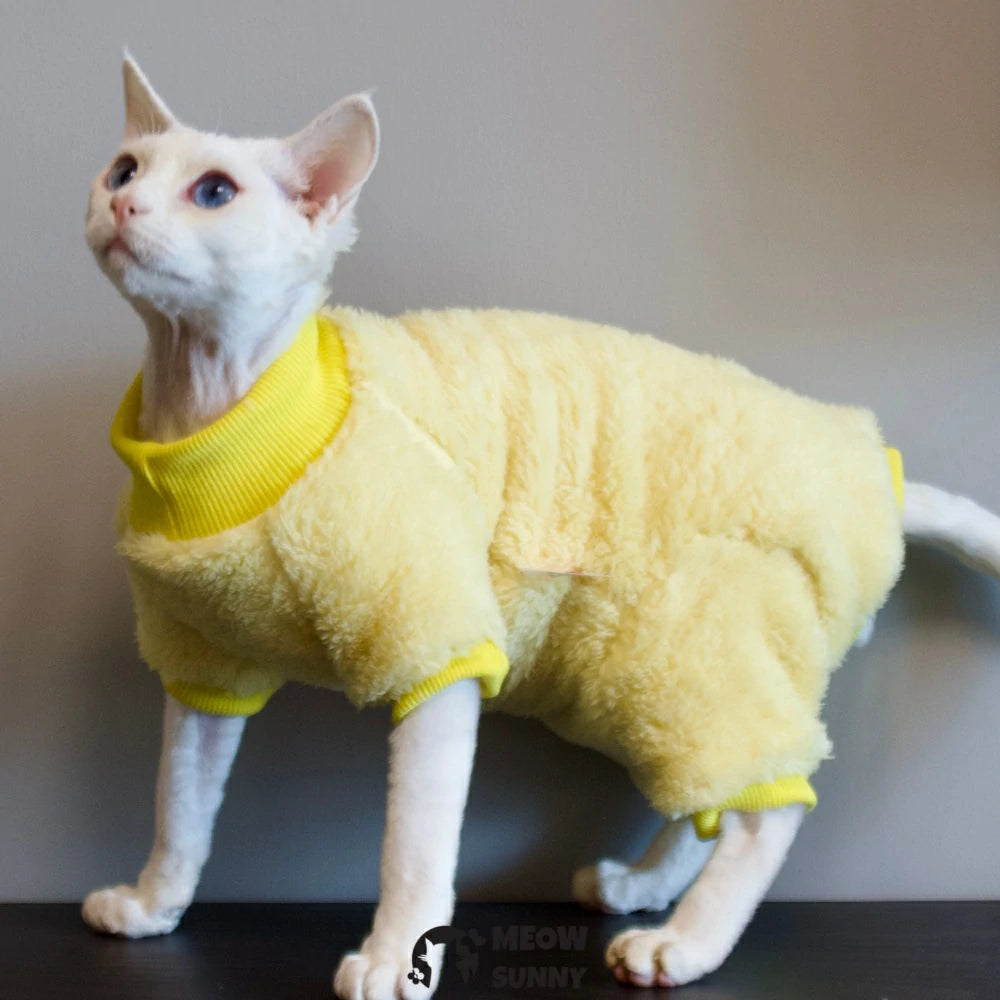 Hairless cat clothes, solid color, thickened, belly protector, four-legged warmer
