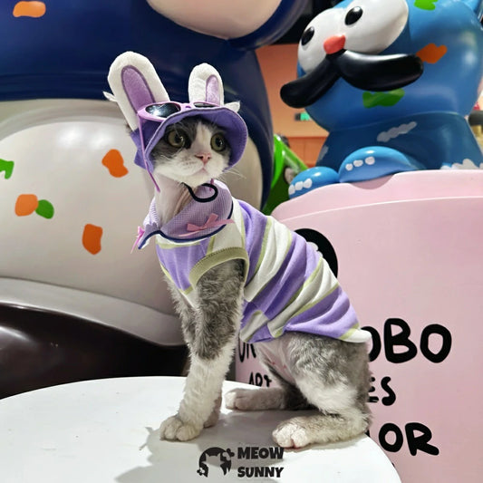 Hairless cat clothes cute bunny hat summer street style doll collar vest
