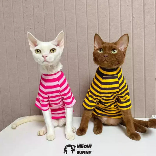 Hairless cat clothes pure cotton high elastic striped T-shirt