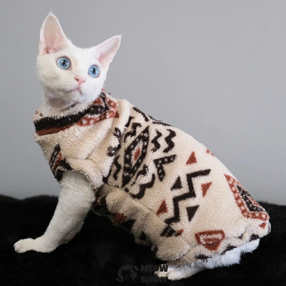 Hairless cat clothing, Indian totem thick fleece vest for warmth