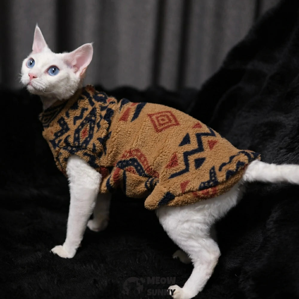 Hairless cat clothing, Indian totem thick fleece vest for warmth