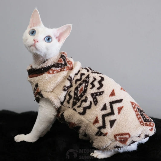 Hairless cat clothing, Indian totem thick fleece vest for warmth