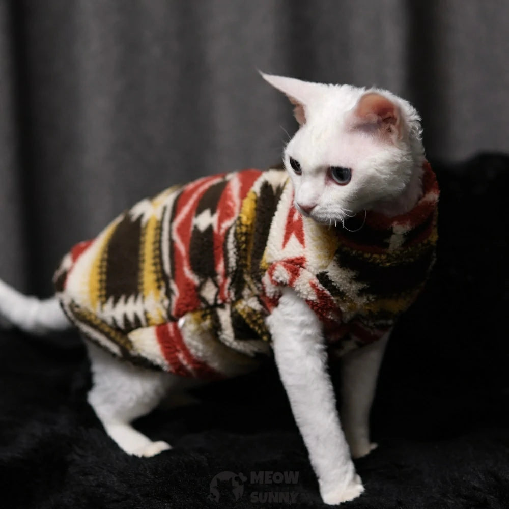 Hairless cat clothing, Indian totem thick fleece vest for warmth