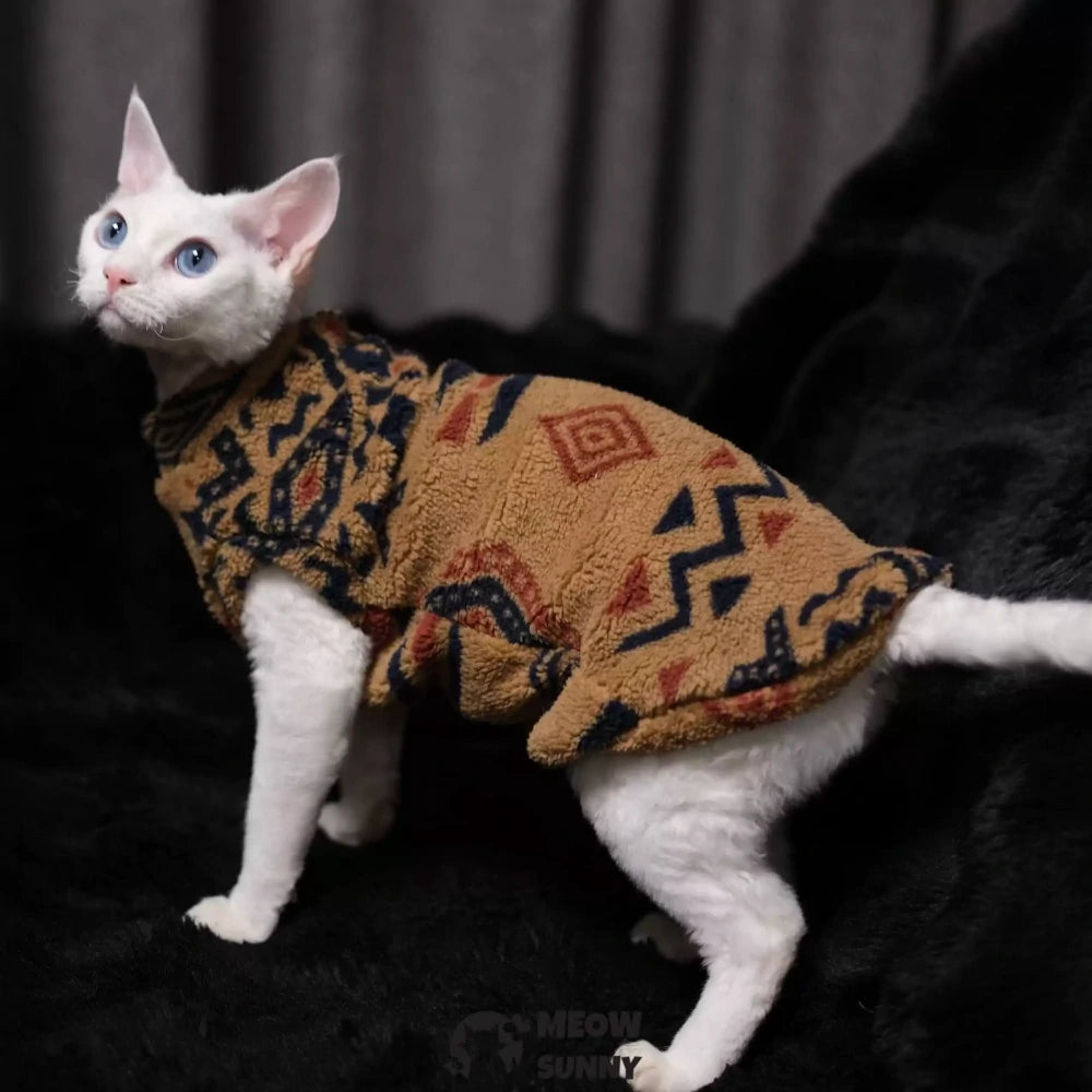Hairless cat clothing, Indian totem thick fleece vest for warmth