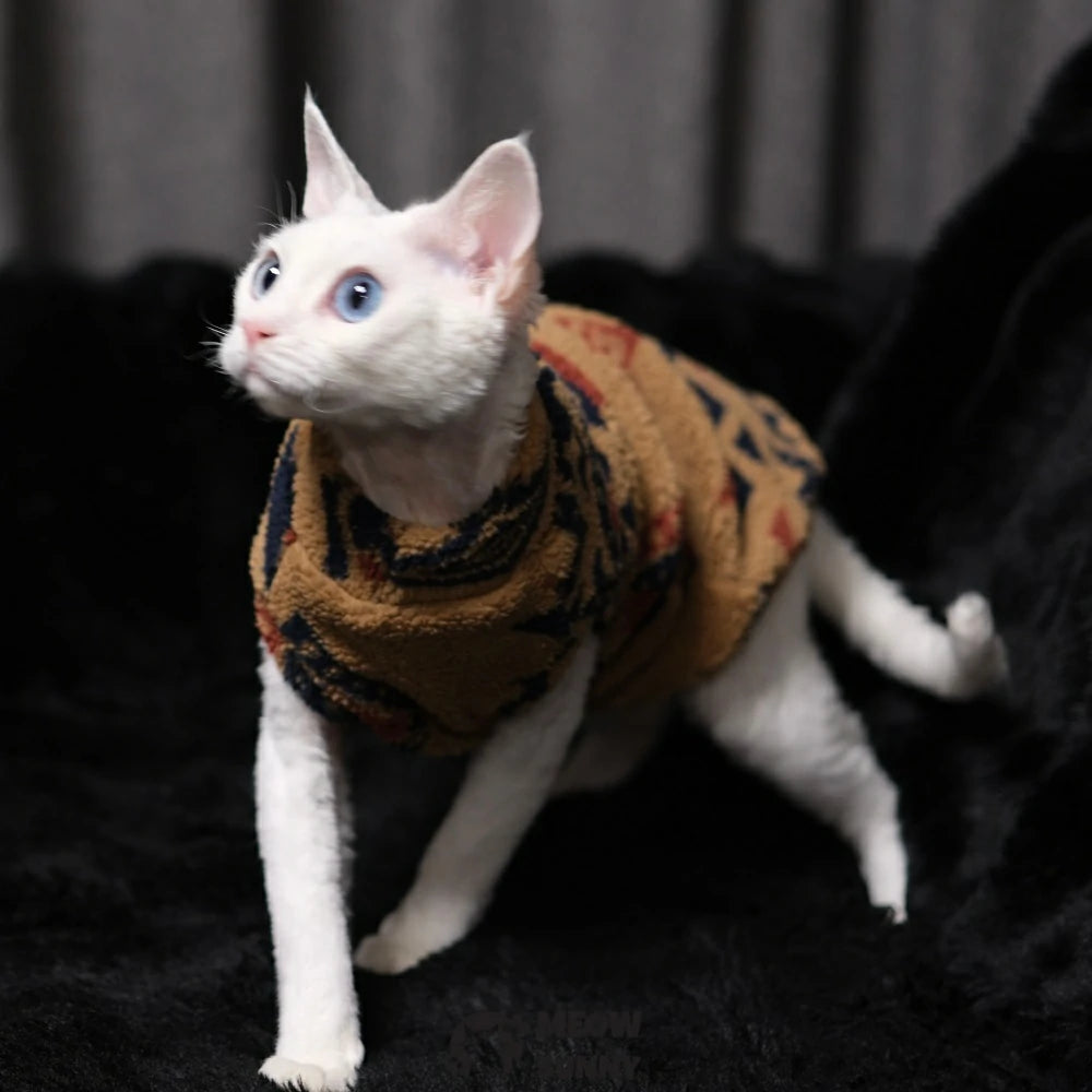 Hairless cat clothing, Indian totem thick fleece vest for warmth