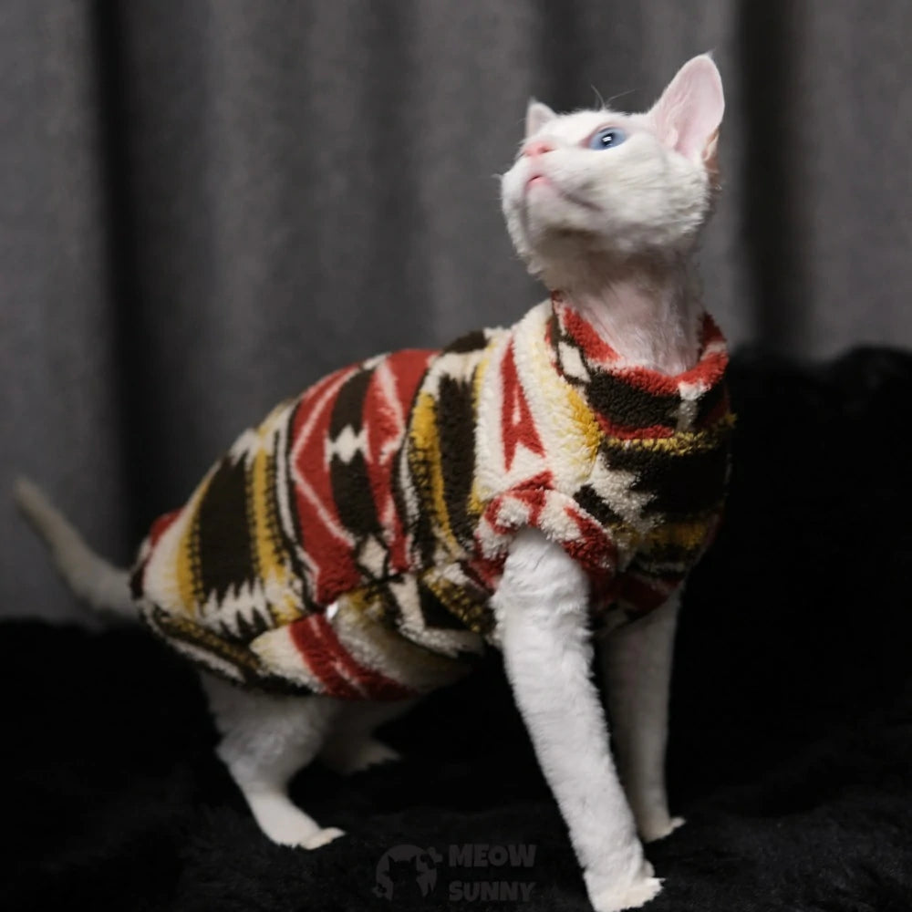 Hairless cat clothing, Indian totem thick fleece vest for warmth