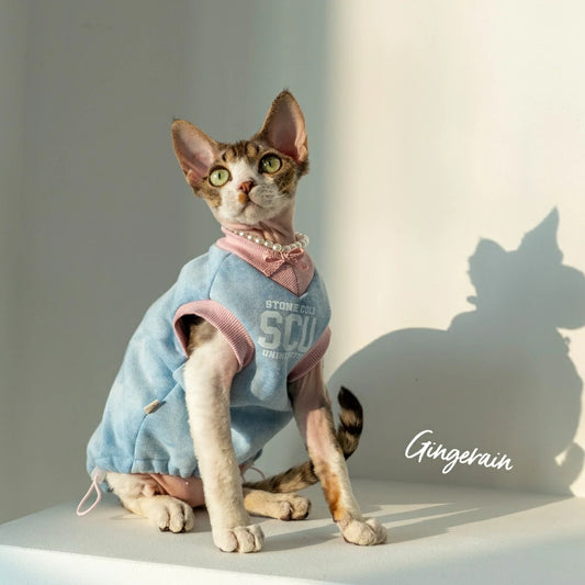 Hairless cat pure cotton velvet blue vest sweatshirt