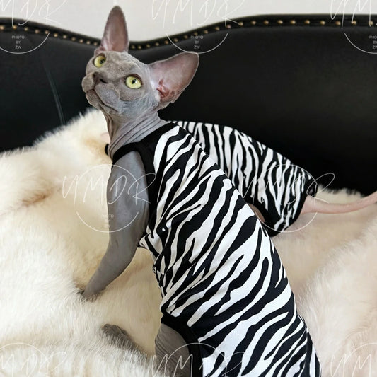 Hairless cat pure cotton zebra pattern summer belly protection one-piece sling