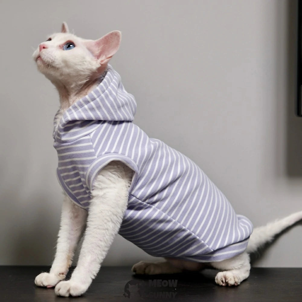 Hairless cat striped sleeveless hooded sweatshirt, warm, comfortable and soft
