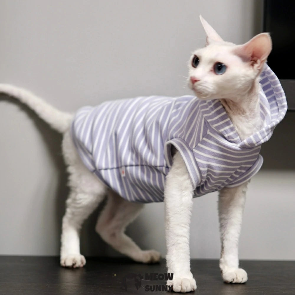 Hairless cat striped sleeveless hooded sweatshirt, warm, comfortable and soft
