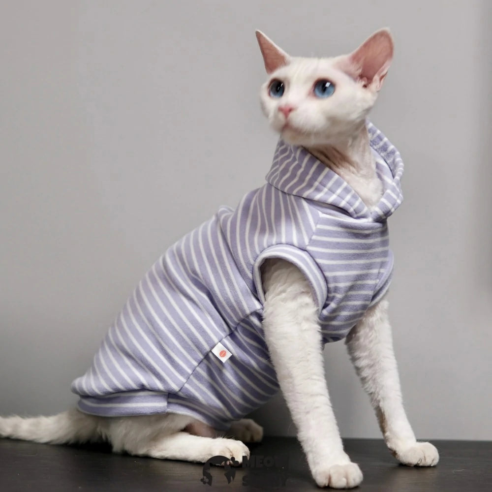 Hairless cat striped sleeveless hooded sweatshirt, warm, comfortable and soft