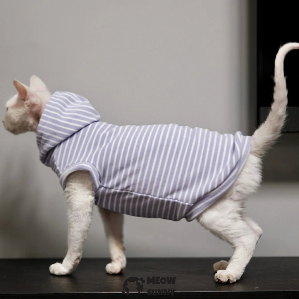 Hairless cat striped sleeveless hooded sweatshirt, warm, comfortable and soft
