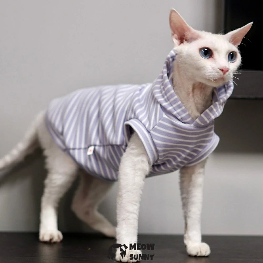 Hairless cat striped sleeveless hooded sweatshirt, warm, comfortable and soft