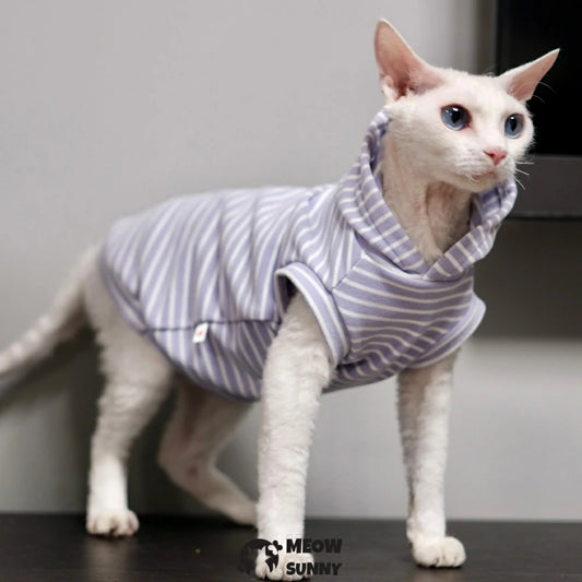 Hairless cat striped sleeveless hooded sweatshirt, warm, comfortable and soft