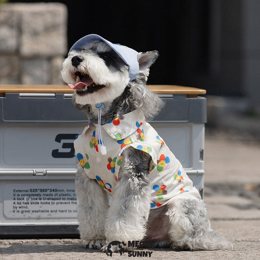 Hawaiian Beach Print Pet Dog T-Shirts for Summer with hat
