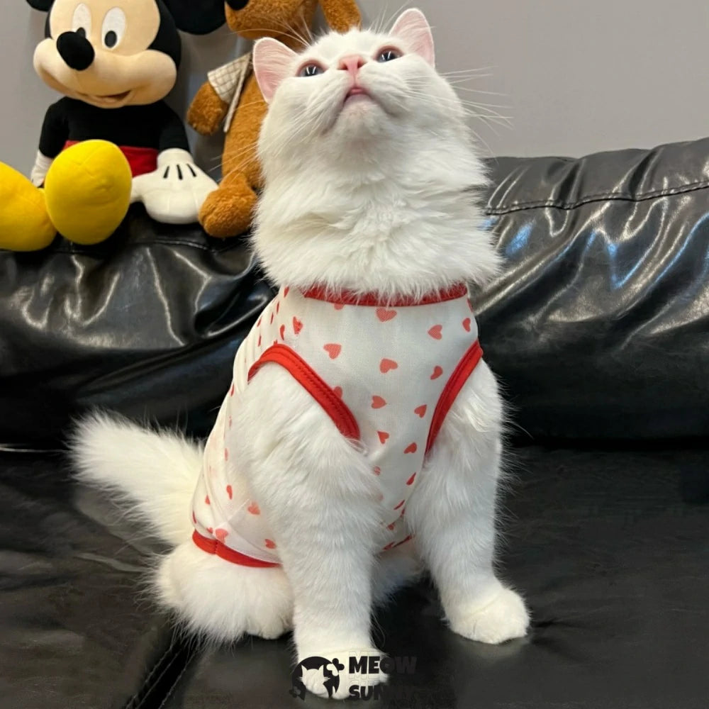 Heart-patterned cat-themed thin and cool sleeveless vest