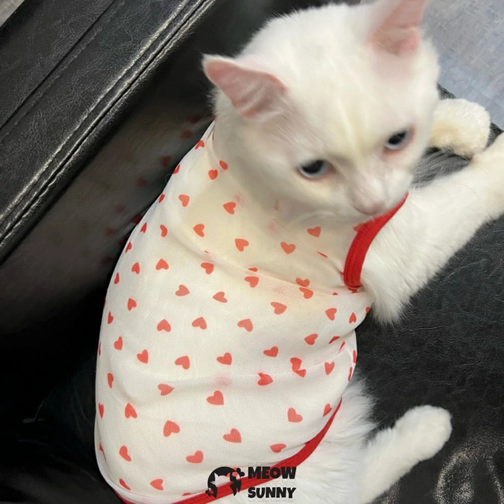 Heart-patterned cat-themed thin and cool sleeveless vest
