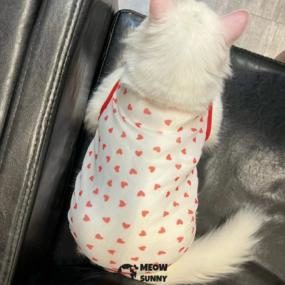 Heart-patterned cat-themed thin and cool sleeveless vest