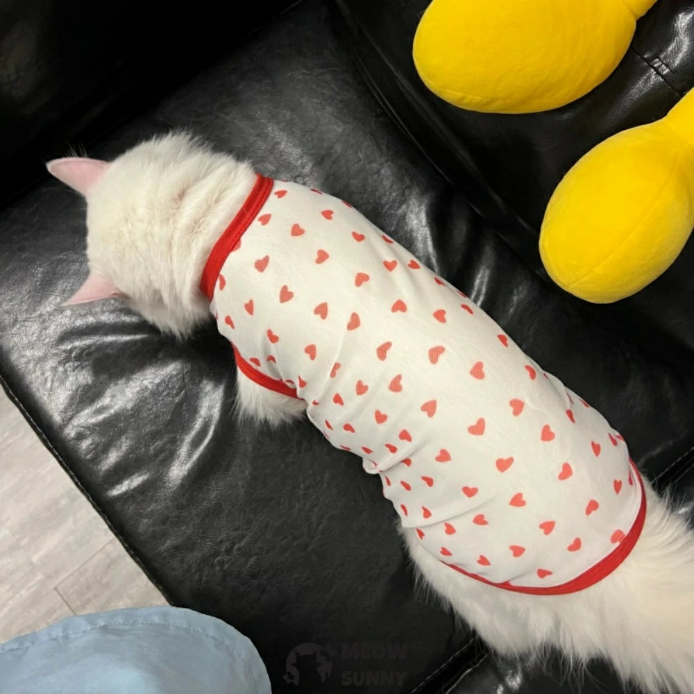 Heart-patterned cat-themed thin and cool sleeveless vest