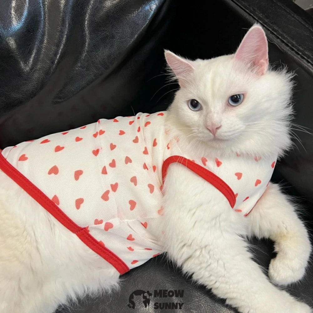 Heart-patterned cat-themed thin and cool sleeveless vest