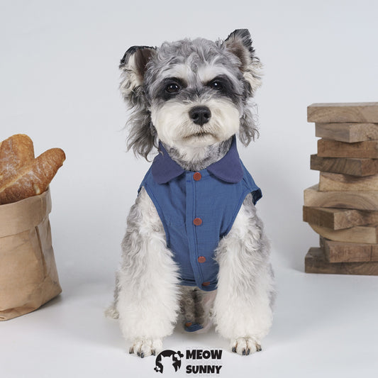 Japanese style blue dyed summer thin dog comfortable retro shirt