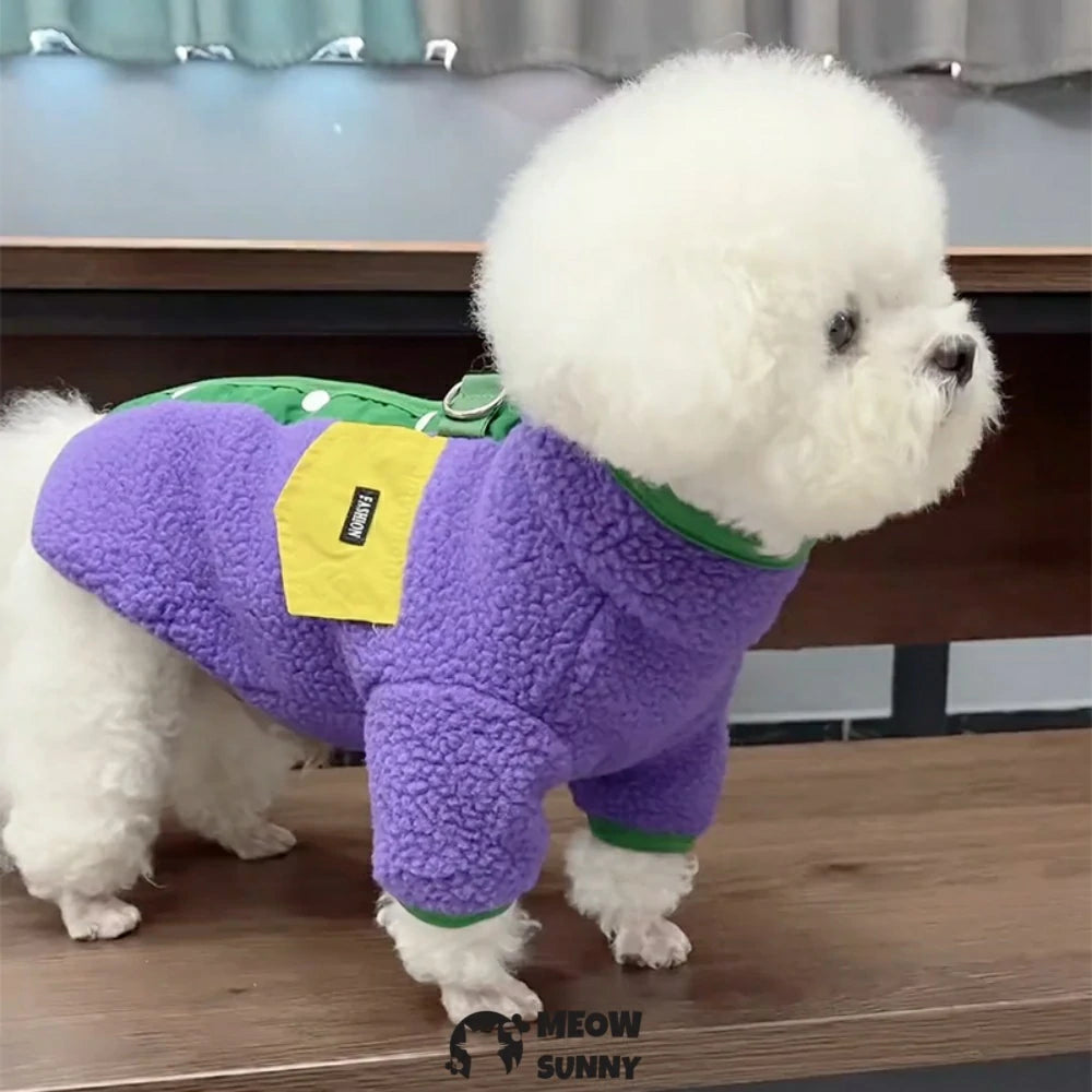 Leashable dog clothes, Bichon Frise/Teddy Bear lamb wool two-legged suit