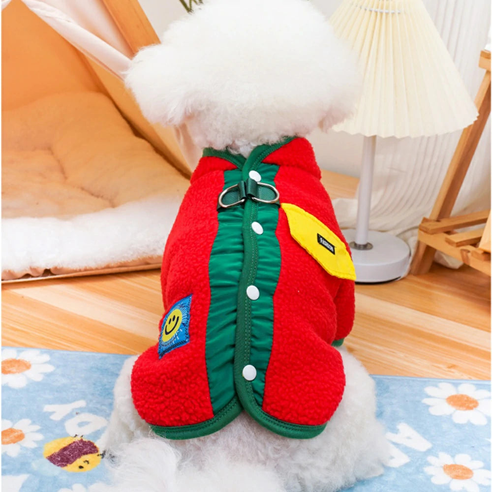 Leashable dog clothes, Bichon Frise/Teddy Bear lamb wool two-legged suit